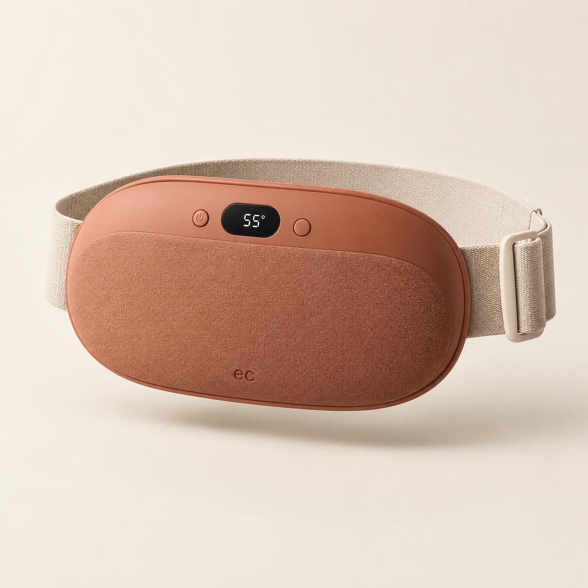 L’Ease Belt en Clay, avec affichage numérique de la température et bande crème